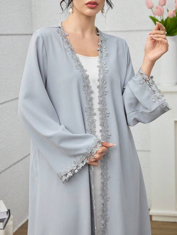 Yasmyna Middle Eastern Dubai-Style New Ladies' Arabic Abaya Dress, Embroidery Patchwork & Lace Trim, Fashion Long Robe