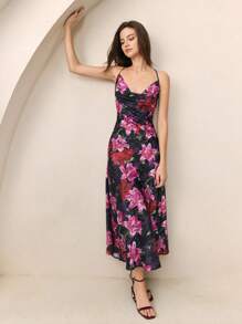 BizChic 2025 Summer New Floral Retro Print Adjustable Strap Dress, Romantic & Vintage Style, Suitable For Independence Day Music Festival, Party, Wedding Guest, Brunch, Urban Commute, Casual Versatile For Women