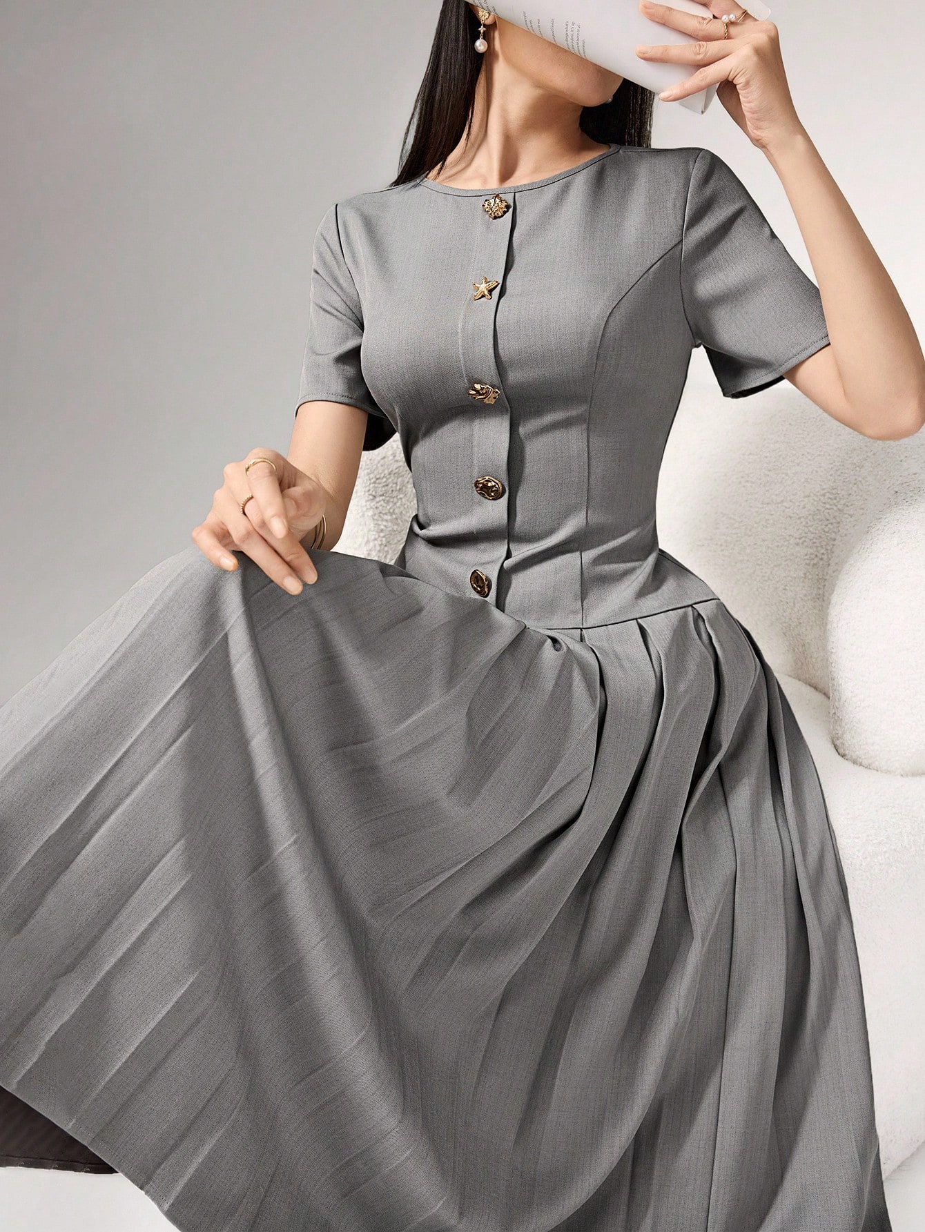 Heiryn فستان نسائي مموج غير متماثل الطيات أنيق للت...