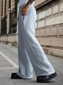 Manfinity Hypemode 男士休闲宽松抽绳运动裤，舒适适合日常、运动和户外活动 - 淺灰色 - 查看 4