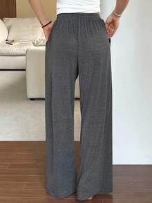 DAZY 简约舒适针织宽松睡裤，女士家居服下装，秋季 - 深灰色 - 查看 2