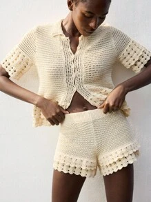 Maija 2025 New Casual Fashionable Apricot Color Knitted Shorts In Fall/Winter, Christmas Women's Clothing - Dusty Pink - View 7