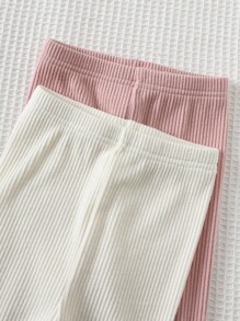 Cozy Pixies 4pcs/Set Baju Bayi Perempuan Rajut Warna Polos Lembut Leher Bulat Lengan Panjang Atasan dan Celana Panjang Pinggang Elastis Set Bayi Perempuan Bergaris Hangat - Aprikot - View 5