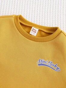 Cozy Pixies Bộ 2 món/Bộ áo nỉ dài tay cổ tròn in chữ hoạt hình cho bé trai kèm quần cạp chun co giãn màu tương phản - Nhiều màu - Xem 6