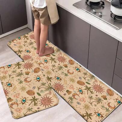 ROMWE 1pc Eye Sun Palm Kitchen Rug - Non-Slip Absorbent Floor Mat, Tropical Goth Cottagecore Decor For Kitchen, Entryway & Balcony, Easy Clean Waterproof Backing, Anti-Fatty Pad,Home Decor, Halloween
