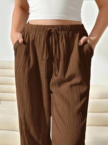 Solflare 女式加大码宽松编织咖啡棕色裤子 - 咖啡棕 - 查看 6