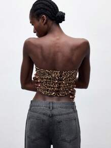 Maija Women Leopard Print Asymmetrical Hollow Out Cami Top,Shades Of Brown Summer Chic Club Night Metal Decoration Sleeveless Cropped Top,Y2K Street Style - Coffee Brown - View 2
