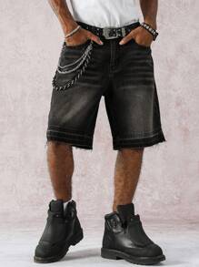 STEELVANCE 男士宽松阔腿休闲牛仔短裤，春夏休闲街头风格 - 黑色 - 查看 8