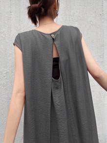 FRIFUL 女士长袖露背纯色连衣裙，女士度假沙滩夏季女装 - 深灰色 - 查看 5