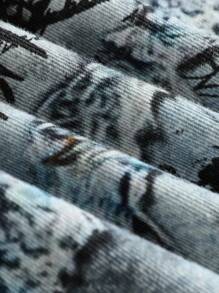 ROMWE Grunge Punk Y2K 复古朋克风低腰女式牛仔裤，带荆棘十字架和眼睛图案 - 藏蓝色 - 查看 5