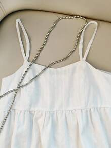 SHEIN 新款时尚休闲甜美法式无袖条纹吊带背心，女士款 - 白色 - 查看 3