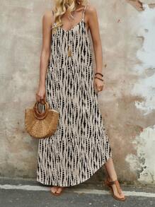 SHEIN LUNE Đầm dệt kim không tay kẻ sọc nhuộm màu dành cho nữ, co giãn và thoải mái, thích hợp cho kỳ nghỉ xuân/hè, phong cách boho, phù hợp để đi chơi, đầm thanh lịch, thường ngày. - Nhiều màu - Xem 5