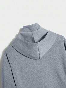 SHEIN Teen Boys' Face Cover Stand Collar Grey Double-Layer Hooded Sweatshirt,Oversized Winter Back-To-School Casual Comfortable Soft Fashion Autumn Hoodies - Grey - View 6