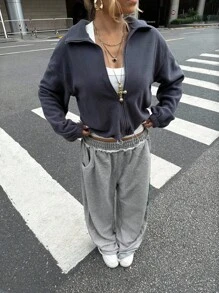 SHEIN Teen Girls' Casual Loose Fit Cozy Stand Collar Plush Jacket, Suitable For Autumn/Winter Fall