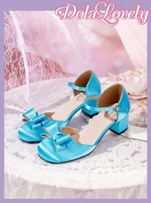 Dola Lovely Giày cao gót thanh lịch Mary Jane Pháp đính nơ - Màu xanh lam - Xem 6