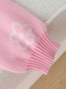 SHEIN Áo len dệt kim Jacquard họa tiết thời trang cho bé gái tuổi teen, áo dài tay cơ bản - Hồng - Xem 5