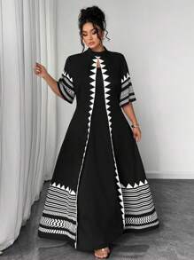 Elenzga 大码印花系带二合一连衣裙