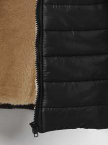 SHEIN Elladie kids Abrigo acolchado con capucha y cremallera forrado de felpa para niñas, temporada de vuelta al colegio - Multicolor - Ver 6