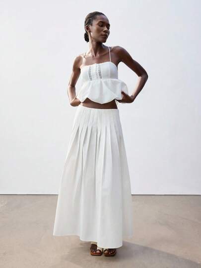 Maija Women Elegant Solid Color Pleated Skirt For Commute Romantic, Fashion, Versatile; Suitable For Summer Vacation, Comfortable, Bohemian Style, Beach Wear, Swimsuit Cover-Up, Stylish, Elegant, Casual, , Simple Daily Wear