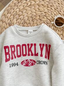 SHEIN Conjunto de moletom e calça de manga comprida com estampa de letras cinza fofo para bebê, outono/inverno