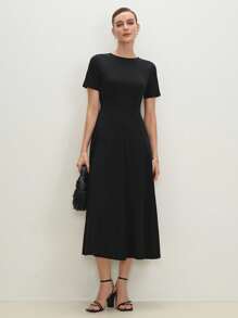 BizChic 春夏新款基础款短袖A字连衣裙，现代优雅都市通勤日常浪漫90年代复古风，适合圣诞节、新年、情人节、派对、海滩、毕业典礼、时尚、嘉年华、假日、休闲、浪漫场合，也适合婚礼宾客、主人、外出、约会、派对、音乐会、舞台表演、早午餐、机场等场合。 - 黑色 - 查看 2