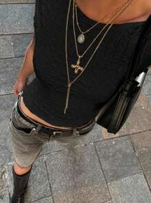 Siren Gaze Áo ba lỗ nữ All Match Multi-Mat Textured Slim-Fit, Mùa hè - màu đen - Xem 7