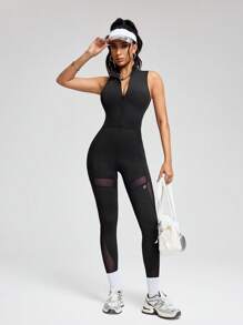 Innovista Woman Essential Solid Workout Jumpsuit With Built-In Bra Removable Pads Athletic Stretchy Yoga Gym Romper One Piece Exercise Suit With Mesh Cutout Breathable Fall Sports Bodysuit Boosting Design Plain Daily Basic Athleisure Overall Clothes Office To Gym Work From Home Running Biker HIIT Training Comfort Movement Cardio Cycling CrossFit Outdoor Exercise Healthy TT Viral IG Reel Ready FYP INSTA OOTD Black Working Mom Fitness Performance Gear Minimalist Natural Tone Clean Girl Pilates Princess Influencer Fashion Versatile Outfits Everyday Wear Durable Premium Latin European Menopause-Friendly Back To School Active Fall Fitness Collection Platform Alternative To Lulu Quality, Affordable, Budget-Friendly, Gym Outfits, Physical Training, Aerobic Exercise, Gymtok - Black - View 11