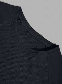 EURMUSE Men Waffle Fabric Raglan Sleeve Patched Regular T-Shirt Set - Dark Grey - View 5