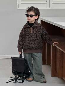 Dazy Kids Toddler Boys' Loose Fit Leopard Print Collar Sweatshirt, Casual Autumn