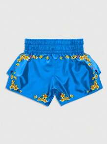 ROMWE MEN Street Life Shorts de boxeo de verano informales con cintura elástica y estampado de anime creativo para hombres - Azul - Ver 2