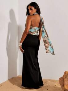 Opulessa Women Leopard & Zebra Print Slim Fit One Shoulder Top, Snake Print Top, Autumn,Scarf Top,Party, Club, Fall - Multicolor - View 2