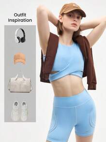 Eassivo Eassivo Sujetador deportivo sólido y cómodo sin espalda para mujer - Celeste - Ver 3