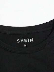 SHEIN 女士休闲时尚印花短袖常规圆领 T 恤 - 黑色 - 查看 3