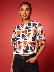 Doritos X SHEIN Women's Casual All-Over Print Round Neck Drop Shoulder T-Shirt, Summer - Multicolor - View 6