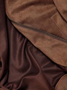 SHEIN MOD Suede Patchwork PU Collar Women Jacket, Retro Jacket, Autumn Jacket - Camel - View 6