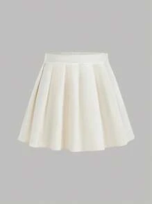 SHEIN 少女休闲简约舒适拉链上衣和百褶迷你裙套装