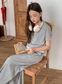 Bộ áo phông thường ngày cho bé gái tuổi teen - Xám - Xem 4