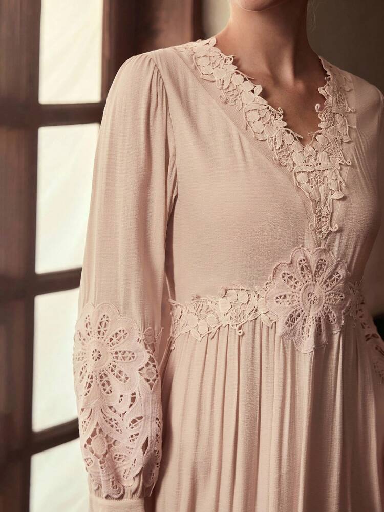 ZEYLAH Women's Long Sleeve Lace Patchwork Dress, Autumn/Winter