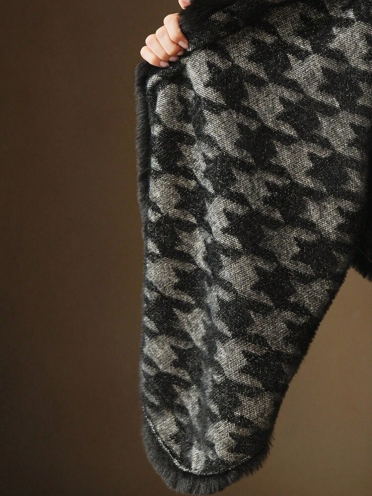 Classic Plaid Design Black & White Soft & Comfortable Knitted Women Shawl, Suitable For Autumn, Fall, Winter, Going Out, Elegant, Formal, Party, Chic, New Year, Christmas, Graduation, Wedding