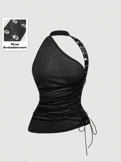 Street Life California Girl Sexy Spaghetti Strap See-Through Drawstring Halter Top