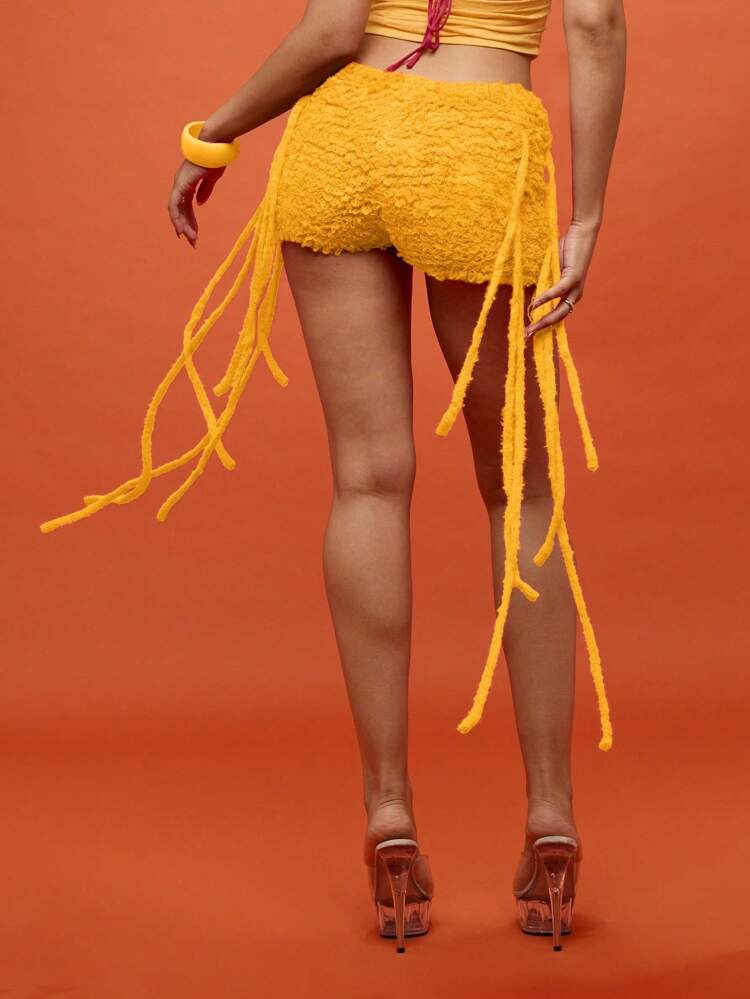 SUMWON WOMEN Shorts de crochê feitos à mão com detalhes de borlas