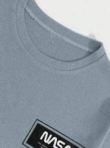 EURMUSE 100%Cotton Men Waffle Fabric Letter Printed Regular T-Shirt & Short Set - Baby Blue - View 4