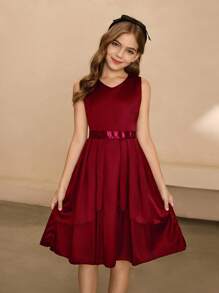 Girls Princess Dress, Piano Recital Dress, Wedding Flower Girl Dress, Formal Party Evening Gown, Red - Burgundy - View 6