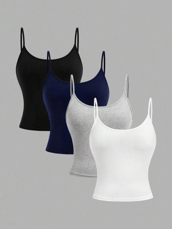 Girlism 4 piezas Tops casuales sin mangas de ajuste ceñido para adolescentes, adecuados para primavera, verano, otoño, invierno