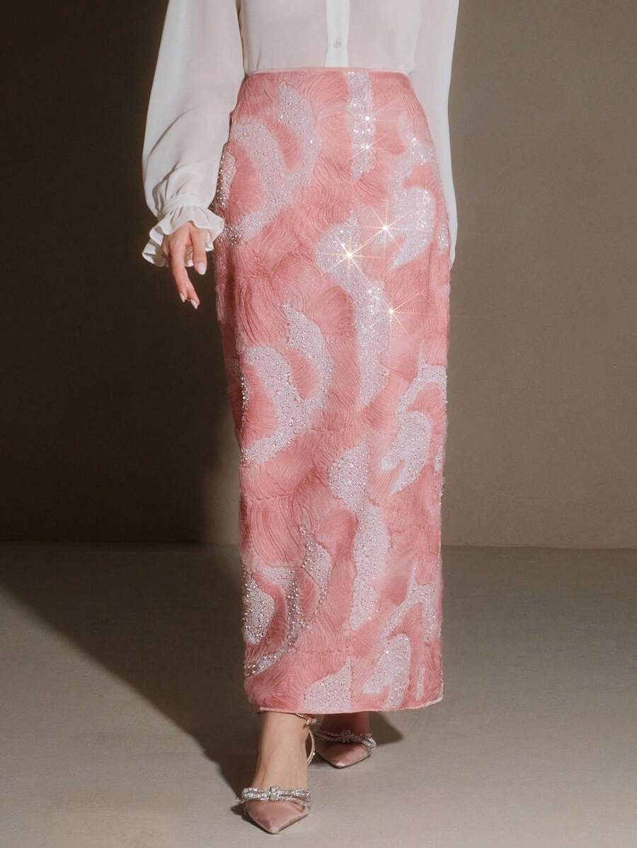 Anewsta Váy Maxi 3D Thêu Lưới Sequin Lãng Mạn Thanh Lịch Kiểu Pháp, Phong Cách Ngách - Nhiều màu - Xem 1