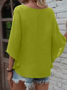 EMERY ROSE 女士休闲蝙蝠袖纯色度假衬衫 - 綠色 - 查看 2