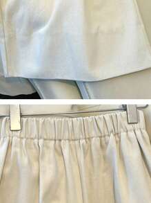 Franclia 女士时尚优雅纯色褶皱高腰阔腿裤休闲套装春季大学秋季服装女装 - 杏色 - 查看 5