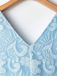 Franclia Light Blue And White,Summer,Elegant,Garden Party Embroidered Deep V-Neck Sleeveless Backless Semi-Sheer Long Jumpsuit For Ladies Vacation - Black - View 5