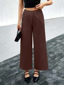 EURMUSE Damskie spodnie casualowe, proste, w jednolitym kolorze, luźne, z szerokimi nogawkami