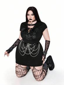 Whyspr Đầm ôm sát in hoa hồng phong cách Punk - màu đen - Xem 6